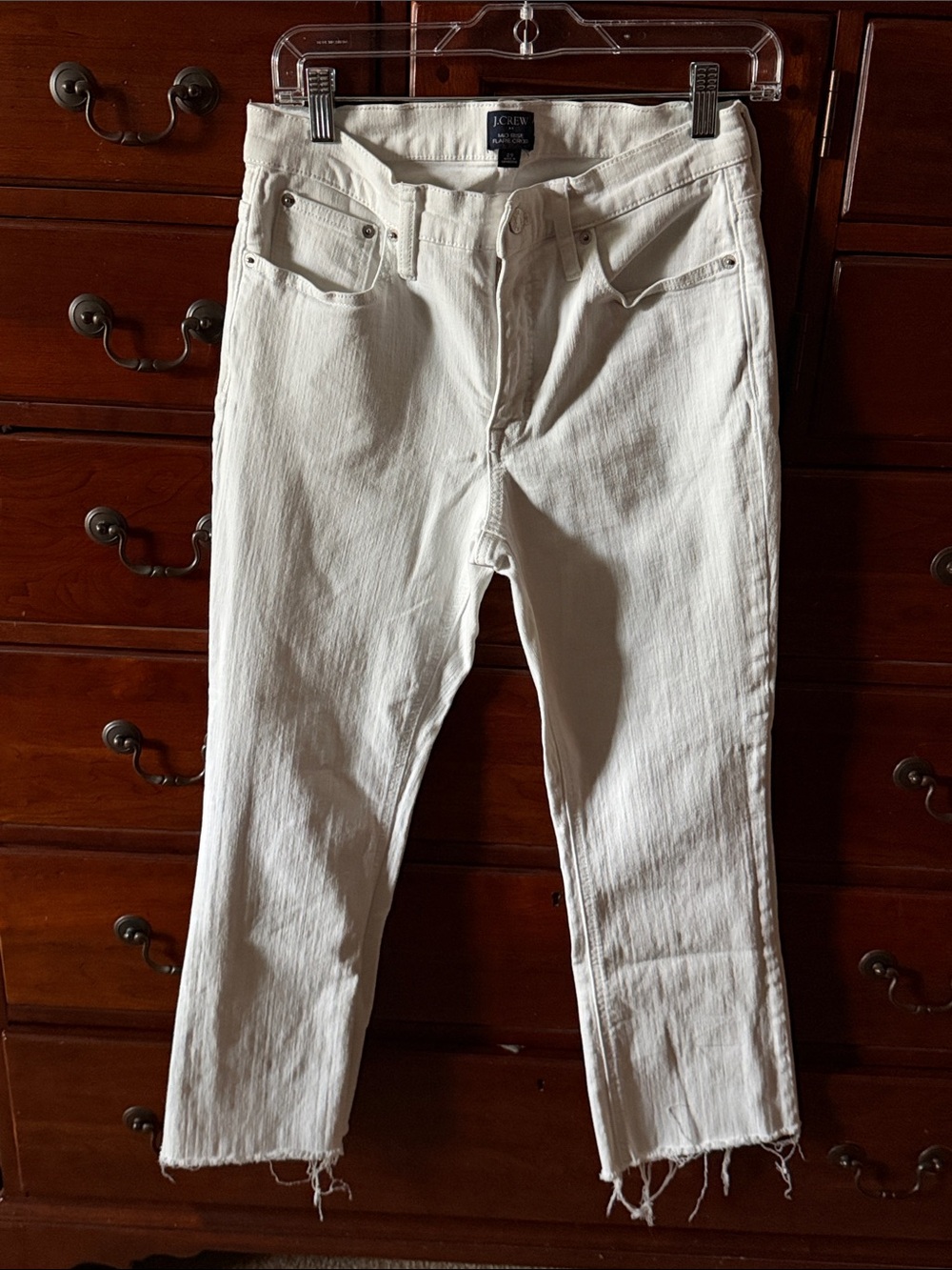 J. Crew Off-White Mid Rise Flare Crop Jeans with Frayed Hem - 29.